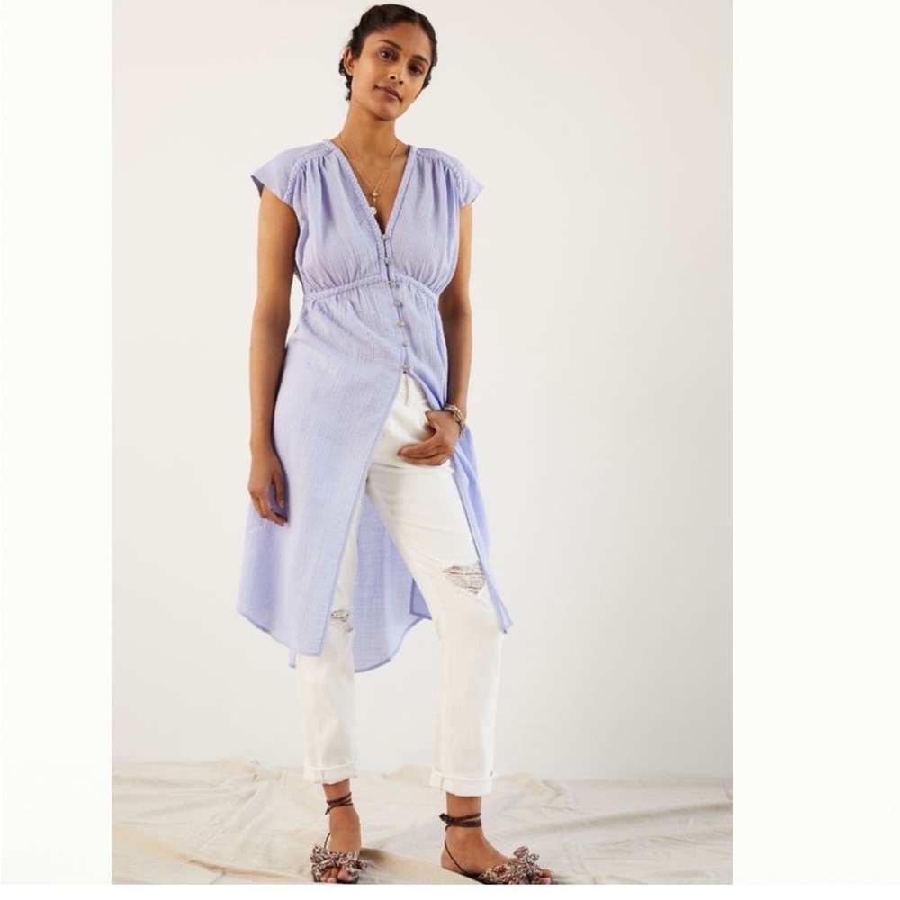Anthropologie Light Blue Button-Down Tunic Top